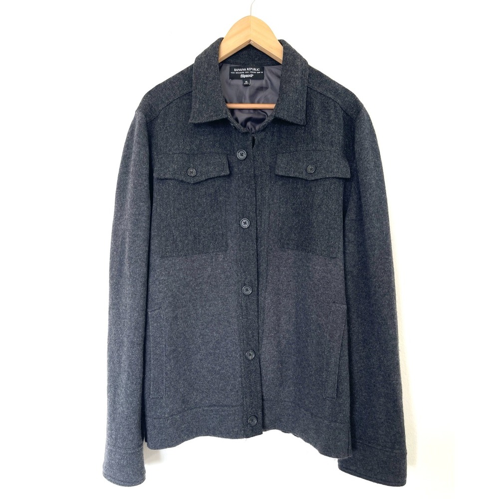 Banana Republic Mens Merino Wool Cardigan Sweater XL Gray Italian Layers Preppy